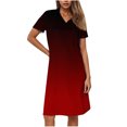 thumbnail image 4 of Ovzne Robes pour Femmes Robe de Plage Mode Femmes Imprimé Dégradé Col en V Manches Courtes Robe Ample et Confortable Robe de Vacances Manches Courtes Imprimée Liquidation, 4 of 7