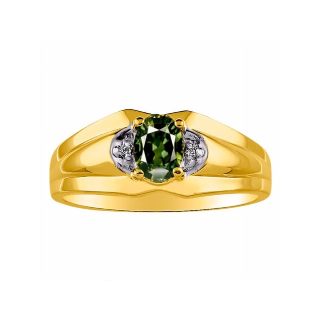 RYLOS Mens Rings 14K Yellow Gold Classic Design 7X5MM Oval Gemstone & Diamond Green Sapphire September Birthstone Ring Size 13