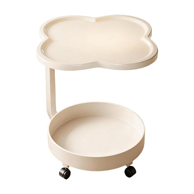 White Modern Rolling Side Table Mobile End Table With Wheels 2-Tier Nesting Table For Living Room Bedroom Portable C-Shaped Frame Locking Casters Pp Top Iron Frame Dimensions Not Provided