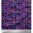 thumbnail image 1 of Soimoi Blue Poly Georgette Fabric Insect,Sun & Cartoon Alphabets Text Decor Fabric Printed BTY 52 Inch Wide, 1 of 3