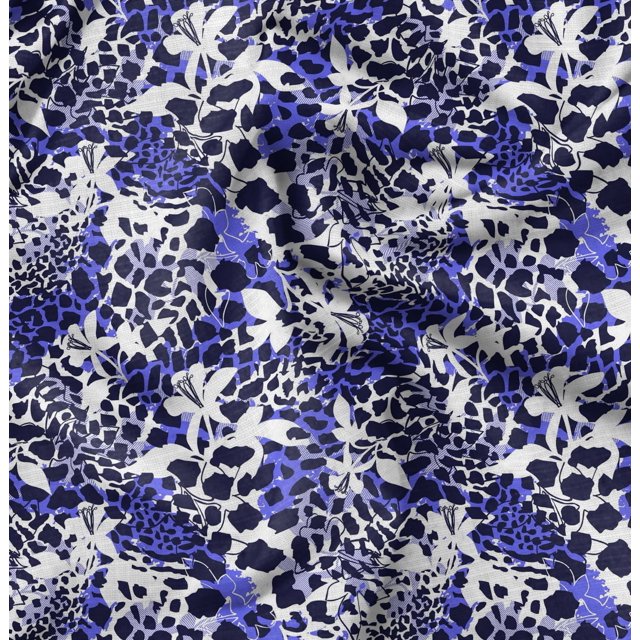 Soimoi Blue Moss Georgette Fabric Leopard Animal Skin Print Sewing Fabric Yard 42 Inch Wide