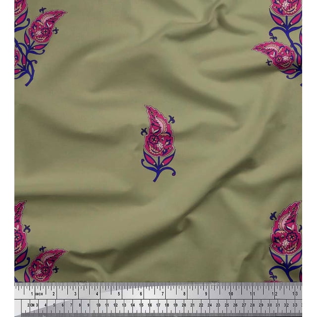 Soimoi Rayon Fabric Artistic Leaves Decor Fabric Printed Yard 56 Inch Wide