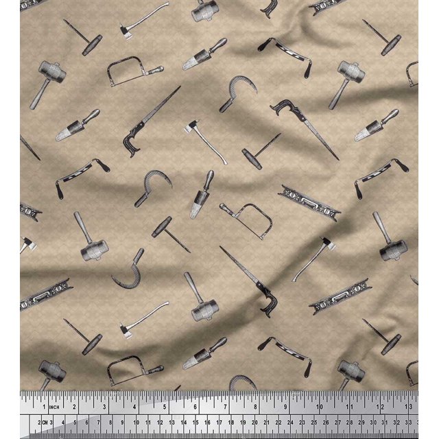 Soimoi Brown polyester Crepe Fabric Square & Tools Hardware Fabric Prints By Yard 52 Inch Wide