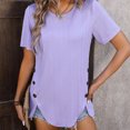 thumbnail image 4 of Birdeem Summer New Womens Womens Round Neck Top Short Sleeve Button Up T-Shirt, 4 of 12