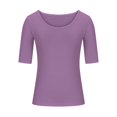 thumbnail image 4 of AherBiu T-Shirts pour Femmes Couleur Unie Manches 1/2 Col Rond Été Ajusté Extensible Confortable Basique, 4 of 6