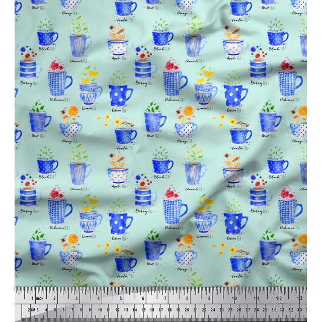 Soimoi Poly Georgette Fabric Spices & Tea Cup Watercolor Print Sewing Fabric Yard 42 Inch Wide