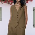 thumbnail image 2 of Gilet Boutonné pour Femmes Confortable Ajusté ChicJacket (Vert Armée TP), 2 of 8