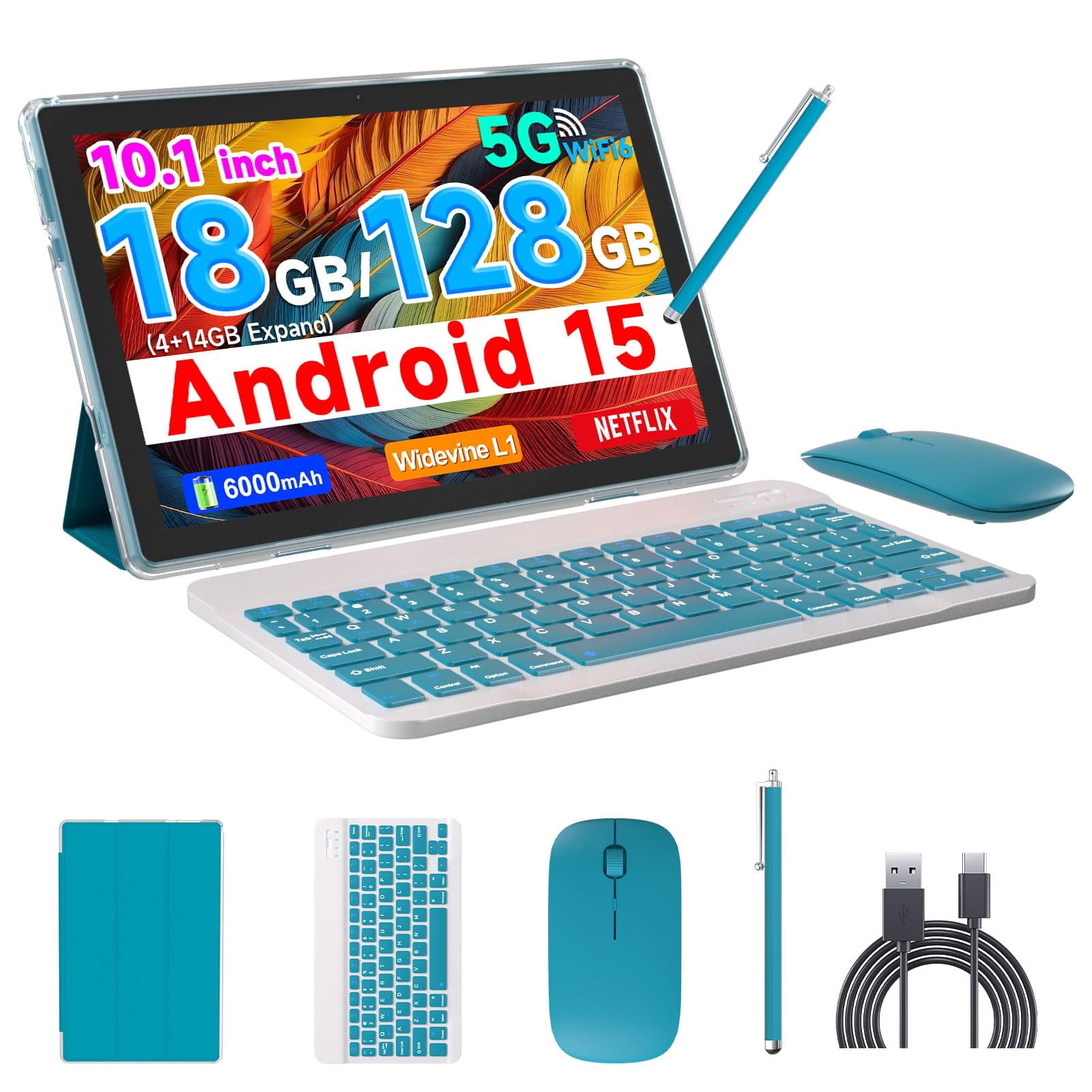 COOPERS Tablet Android 15, 10 inch Tablet 18GB RAM+128GB ROM 2TB Expandable, 2.0Ghz Quad-core Processor, 5G WiFi6 BT 5.0, Dual Ca