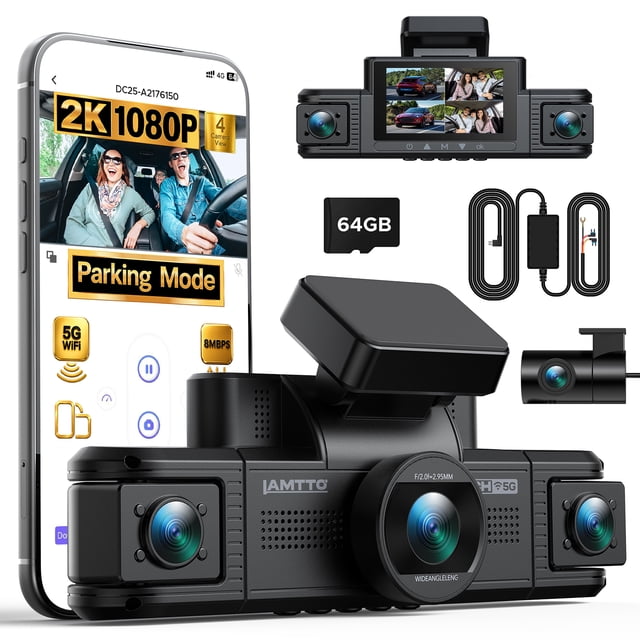LAMTTO 4 Channel Dash Cam 360° Car Camera, 5G WiFi Dash Camera with APP Control IR Night Vision 24H Parking Monitor G-Sensor 64GB Card Hardwire Kit