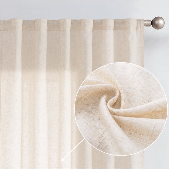 Curtainking Rideaux à Pattes Arrière 84 Pouces Beige Brut Rideaux Filtrant la Lumière Salon Chambre Draperies Poche pour Tringle Lin Rideaux Style Ferme Lot de 2