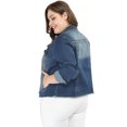 thumbnail image 4 of GRACE & GRANDEUR Women's Plus Size Washed Button Front Frayed Denim Jacket Blue 3X, 4 of 6
