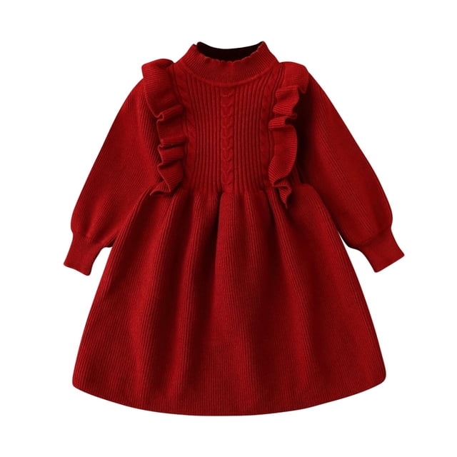 ShomPort Jupe Plissée pour Filles, Volants, Tricot Torsadé, Manches Lanterne, Col Montant, Jupe Midi Côtelée, Ligne A, Évasée, Jolies Robes