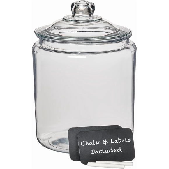 Anchor Hocking Heritage Hill Glass Jar with Lid, 2 Gallon Capacity, with 2 Chalkboard Labels and Chalk