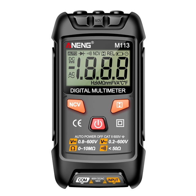 ANENG ANENG M113 Compact Digital Multimeter with Auto-Range, NCV Detection, and Data Hold for Precise Voltage, Resistance, and Continuity Testing - Black (Battery Not Included)