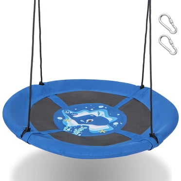 Goplus 40'' Flying Saucer Tree Swing Indoor Outdoor Play Set Swing for Kids Blue Whale