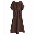 thumbnail image 1 of Robe Maxi Évasée Élégante pour Femme à Manches Courtes avec Ruban et Poche, Coupe Ample Décontractée, Robe d'Été Marron TG, 1 of 7
