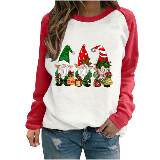 RKSTN Chandail pour Femmes Nouveau Chandail Décontracté à Manches Longues Col Rond Haut Imprimé Mode Chandail de Noël