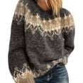 thumbnail image 1 of Manches Longues pour Femmes Mode Femmes Manches Longues Imprimé Léopard Patchwork Tricoté Chandail Chaud, 1 of 1