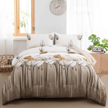 SURJDE Botanical Comforter Set Queen Size 3 Pieces Floral Reversible Blue Leaves Comforter Soft Microfiber Bedding Set for Adults 90×90inch