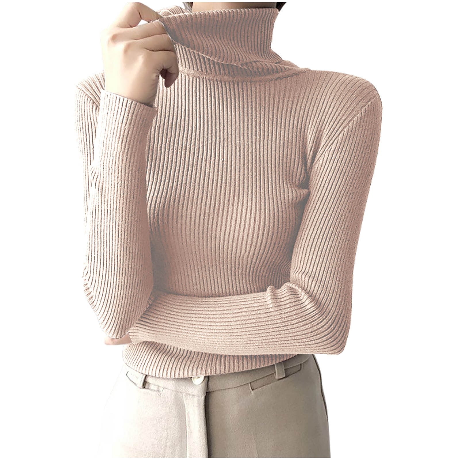 Yuyuzo Sweaters for Women Long Sleeve Turtlenecks Ribbed Knit Comfy Slim Fitted Basic Pullover Tops