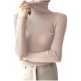 thumbnail image 1 of Yuyuzo Sweaters for Women Long Sleeve Turtlenecks Ribbed Knit Comfy Slim Fitted Basic Pullover Tops, 1 of 5
