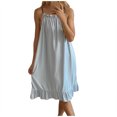 thumbnail image 5 of cfhntfmh Summer Dresses for Women Cute Ribbed Ruched Spaghetti Strap Sleeveless Nightwear Lounge Ruffle Hem Pajama Dress, 5 of 5