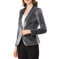 thumbnail image 4 of INSPIRE CHIC Women's Halloween Velvet Blazer Solid Color Shawl Collar One Button Wear-to-Work Suit Jacket Gray S, 4 of 7