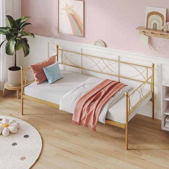 YUSAZENS Twin Daybed with Heavy Duty Slats, Mattress Foundation, Gold Space-Saving