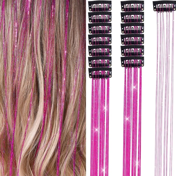 6PCS Clip in Hair Tinsel Set 19.6 Inch Fairy Wig Piece Sparkling Hair Accessories Glitter Hair Extensions for Women Girls Kids Festival Party Use