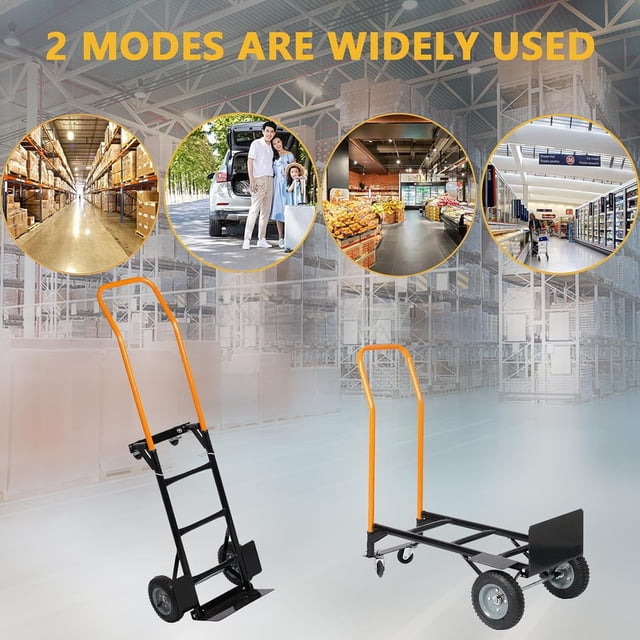 AKDSteel 4-Wheel Convertible Hand Truck, 2-In-1 Platform Dolly With Solid Tires, Switches Between 2-Wheel Dolly Cart And 4-Wheel Push Cart For Moving In Warehouse, Garden Or Grocery