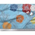 thumbnail image 2 of Soimoi Blue Rayon Crepe Fabric Leaves & Floral Hand Drawn Print Fabric by the Yard 46 Inch Wide, 2 of 3