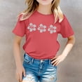 thumbnail image 2 of WEIYLL T-Shirts Graphiques pour Filles Imprimé Floral Col Rond Manches Courtes Décontracté Doux pour Enfants 12-13 Ans, 2 of 5
