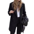 thumbnail image 3 of WRKEKC Women's Wool Blend Coat Notched Lapel Button Front Functional Pockets Fall Winter Office Wear Plus Size Available Black L, 3 of 7
