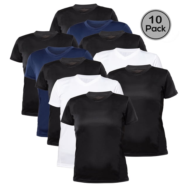 Blank Activewear Lot de 10 T-Shirts pour Femmes, Tissu de Performance à Séchage Rapide