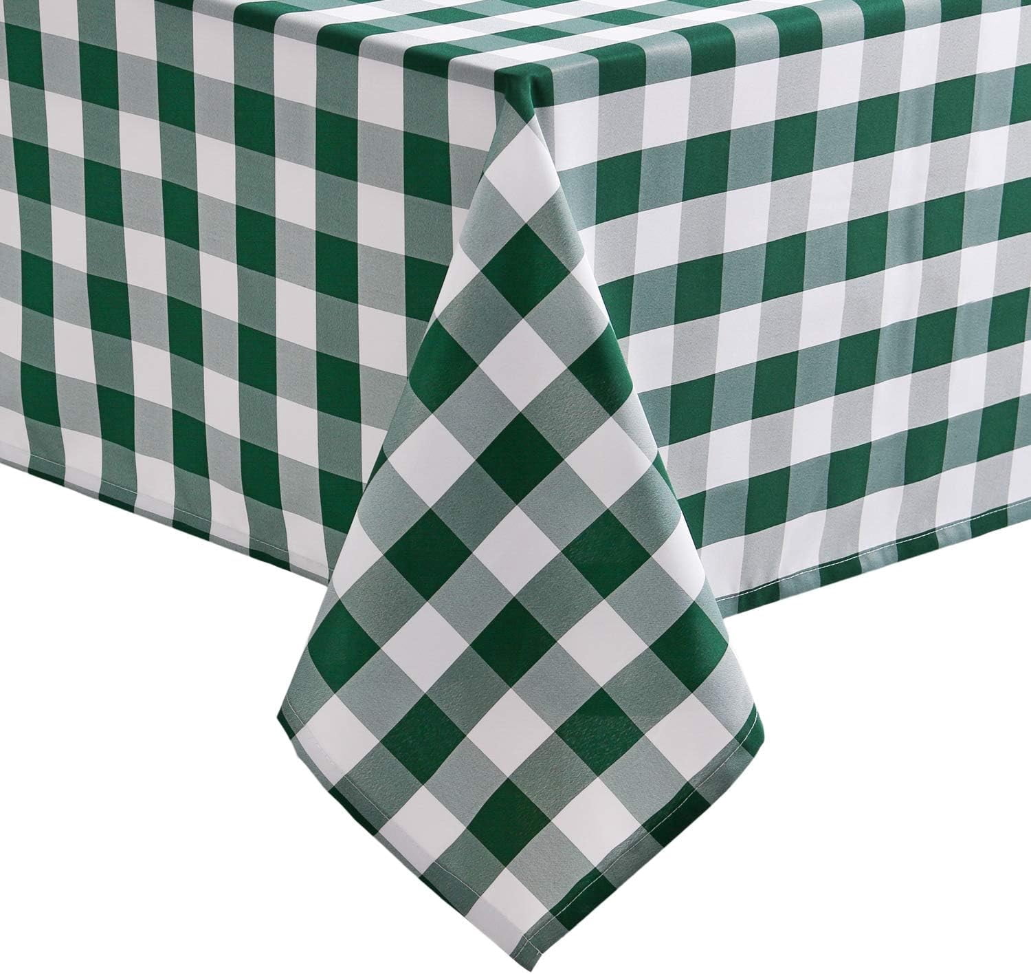 Checkered Square Tablecloth - Stain Resistant, Waterproof and Wrinkle Resistant Washable Table Cloth for Dining Room and Outdoor Use, 60 x 60 Inch, Forest Green and White Gingham Pattern