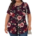thumbnail image 4 of DDAPJ pyju Hauts Boho pour Femmes Grande Taille T-Shirts Graphiques Floraux Col Rond Manches Courtes Blouse d'Été Décontractée Tunique Coupe Ample Chemise Cache-Ventre Ventes Éclair d'Aujourd'hui Vin G, 4 of 9