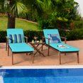 thumbnail image 3 of Costway Ensemble de 3 Pcs Chaise Longue de Patio en Rotin avec Table Pliante Chaise Bois Coussinée Turquoise, 3 of 10