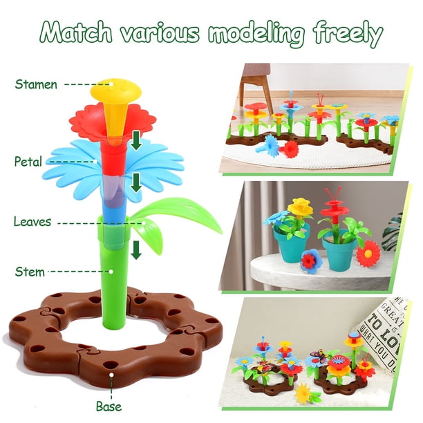 Cute Stone Set Jardinage Enfant 71 Pièces – Brouette, Arrosoir, Pelle, 54 Fleurs DIY, 12 Insectes, Jeu Rôle Extérieur/Intérieur