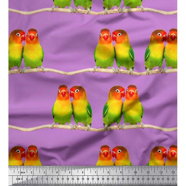 Soimoi Moss Georgette Fabric Branch & Colorful Parrot Bird Fabric Prints by Yard 42 Inch Wide