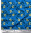 thumbnail image 1 of Soimoi Blue Moss Georgette Fabric Leaves & Clover Flower Hand Drawn Printed Fabric 1 Yard 42 Inch Wide, 1 of 1
