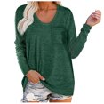 thumbnail image 1 of Birdeem T-Shirt Décontracté pour Femme à Col Rond Uni, Coupe Ample, Manches Longues, Poches, Blouse Unie, 1 of 1