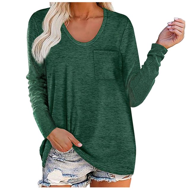 Birdeem T-Shirt Décontracté pour Femme à Col Rond Uni, Coupe Ample, Manches Longues, Poches, Blouse Unie