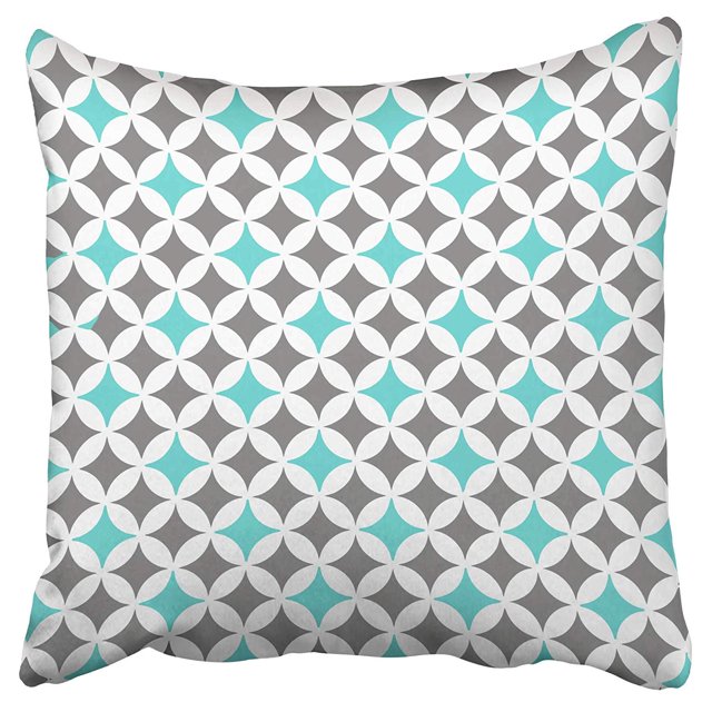 BOSDECO Housse de Coussin à Motif de Cercles Gris et Turquoise, 20x20 Pouces, Conçue comme Housse de Coussin Décorative avec Motifs Circulaires Blancs, Turquoise et Gris à Emboîtement. Impression Recto Verso avec Ouverture Zippée sur le Côté. Intérieur de Coussin Non Inclus. Lavable à la Machine pour un Entretien Facile.