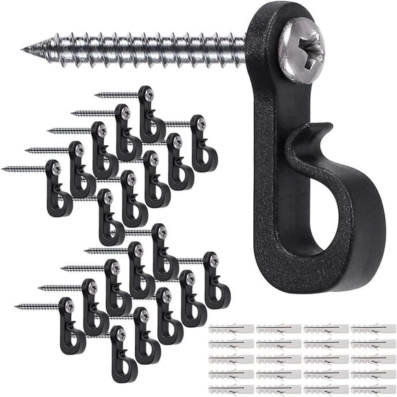 EIGTHTAIL 40pcs Light Hanger Hooks for Outdoor String Lights Screw Hooks for Hanging Christmas Light Light Wire and Led Light Clips Wall Patio Hooks for Garage New Year Holiday Party