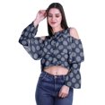 thumbnail image 2 of Moomaya Button Front Cold Shoulder Top Printed  Casual Loose Blouse Short Top, 2 of 4