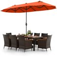 thumbnail image 1 of Costway Ensemble de Salle à Manger d'Extérieur en Osier 9 Pcs avec Parasol Extérieur Double Face 8 Chaises Empilables Orange, 1 of 9