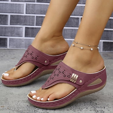 Amzcrzy Womens Sandals Fashion Flip Flops Wedge Sandals for Women Casual Comfortable Slides Sandals Summer Breathable Slip on Shoes for Women