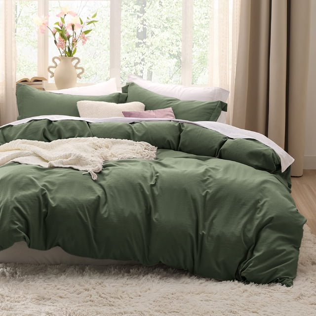 Bedsure Olive Green Duvet Cover Full Size - Soft Prewashed Full Duvet Cover Set, 3 Pieces, 1 Duvet Cover 80x90 Inches with Zipper Closure and 2 Pillow Shams, Comforter Not Included