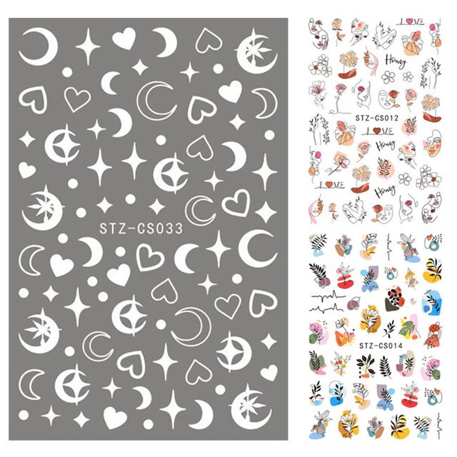 Fingernail Art Stickers Self-Adhesive 3 Sheets 3D Nail Decals Toenail Stickers