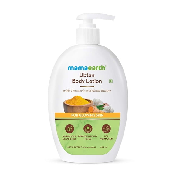 Mamaearth Ubtan Lotion pour le Corps pour Hommes et Femmes pour Peau Sèche avec Ubtan et Curcuma pour l'Hiver et l'Été -400 ml